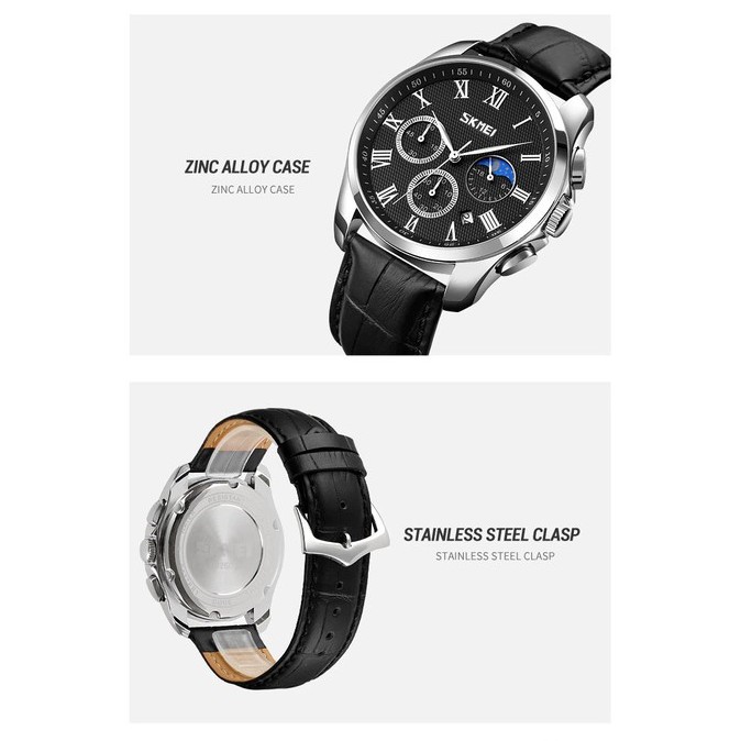 SKMEI 9260 Jam Tangan Pria Analog Chronograph Casual Quartz Tali Kulit WATCHKITE WKOS