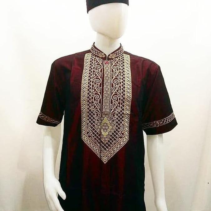 Baju Koko Pria Benhill Bordir Lengan Pendek Warna Biru Tua Dan Maron - Biru, M Sintashop45