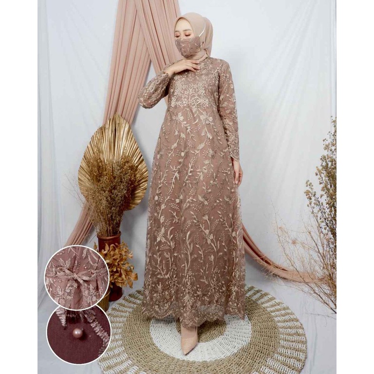 [ADA JUMBO] NAJMA 2 GAMIS TILE BRUKAT MUTIARA / BISA COD / MUSLIMAH / SYARI / KONDANGAN / LAMARAN