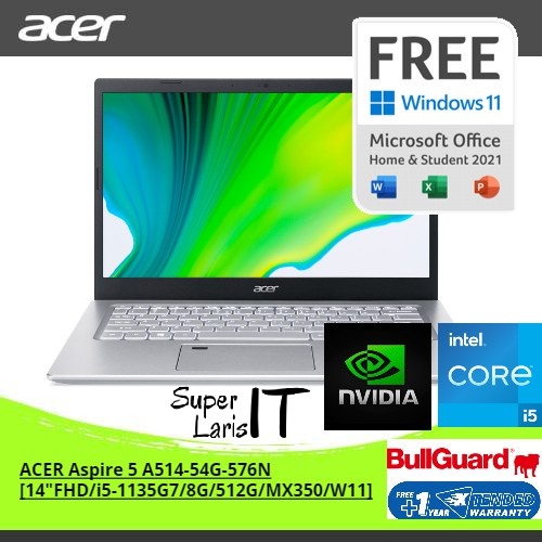 Acer Aspire 5 A514 54G 576N Core i5 1135G7 8GB 512GB MX350 14" W11 OHS