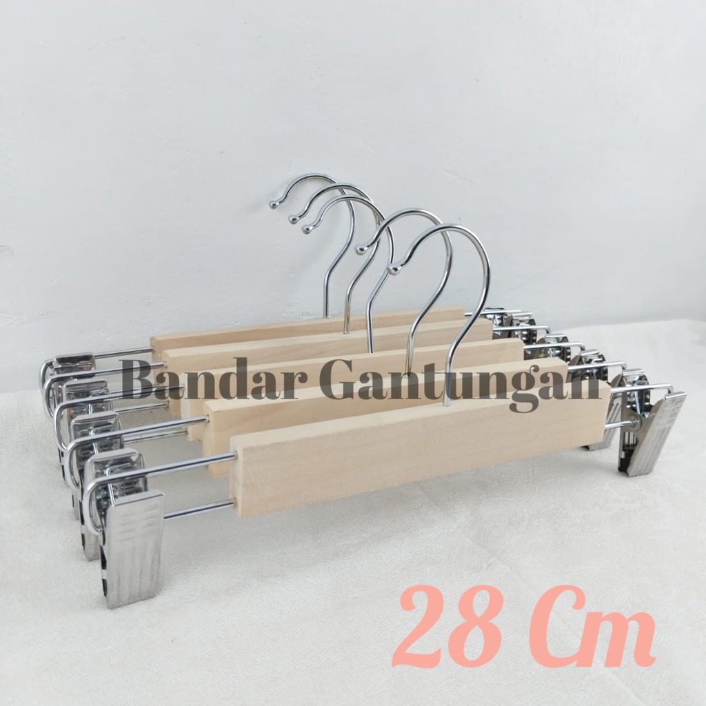 Hanger Kayu Natural Doph Jepit Besi Anak / Dewasa Gantungan Celana Hanger Rok Gantungan Jepit-BH