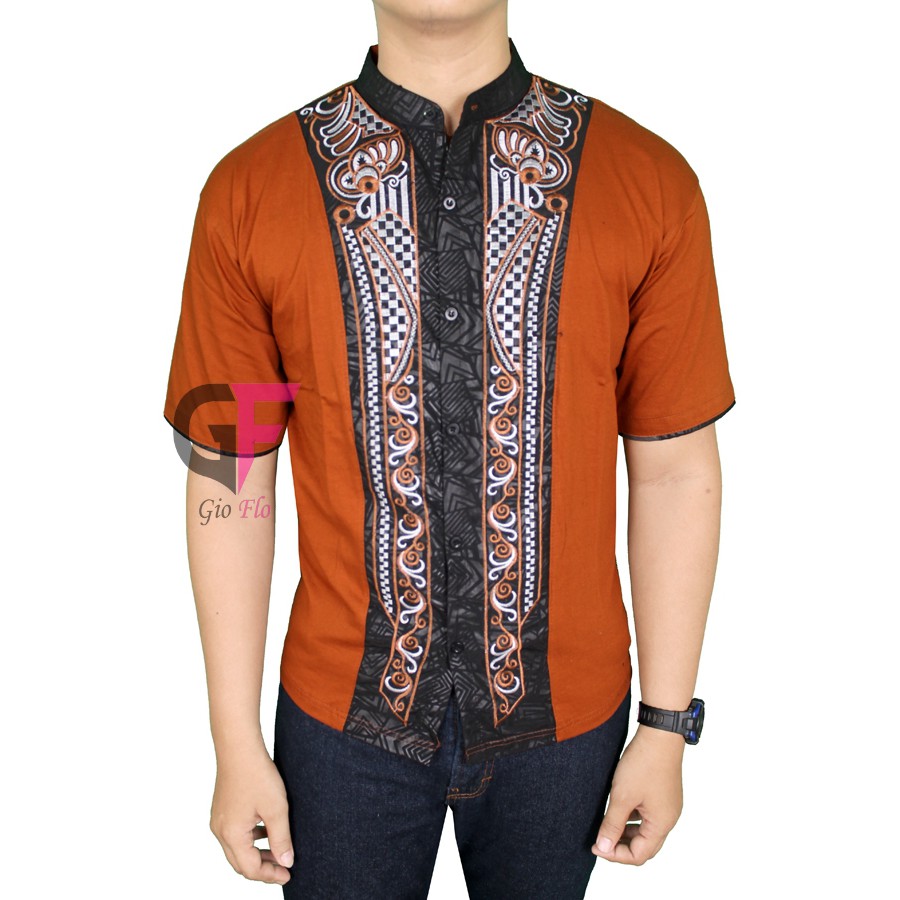 GIOFLO Baju Koko Bordir Keren Bagus Brown / KKS 18