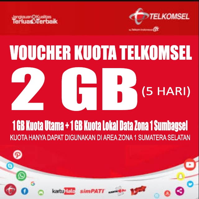 Voucher Kuota Telkomsel 2 Gb 5 Hari Berlaku Di Semua Jaringan 24 Jam Lokal Data Zona 1 Sumbagsel Shopee Indonesia