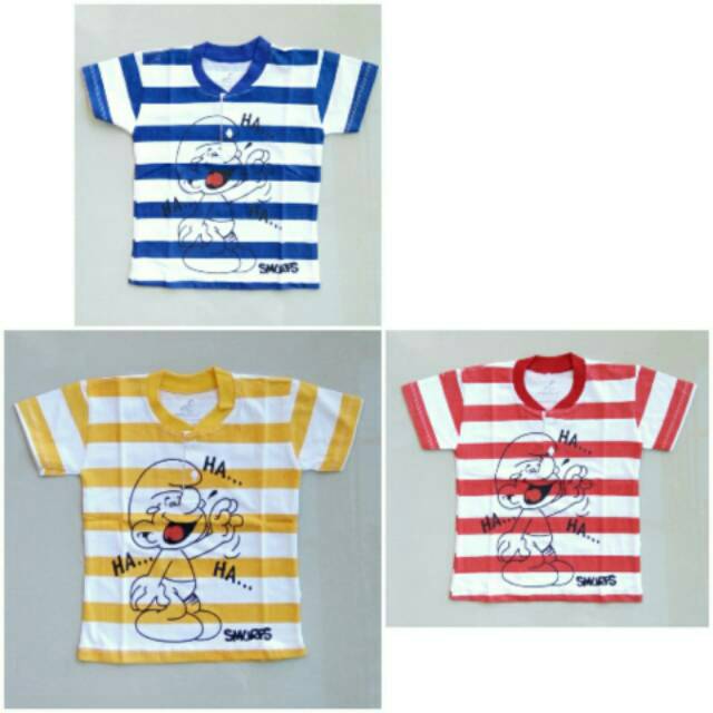 Baju atasan anak kaos garis smurfs