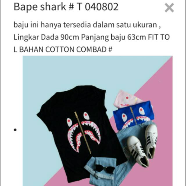 Kaos bape shark sisa pink