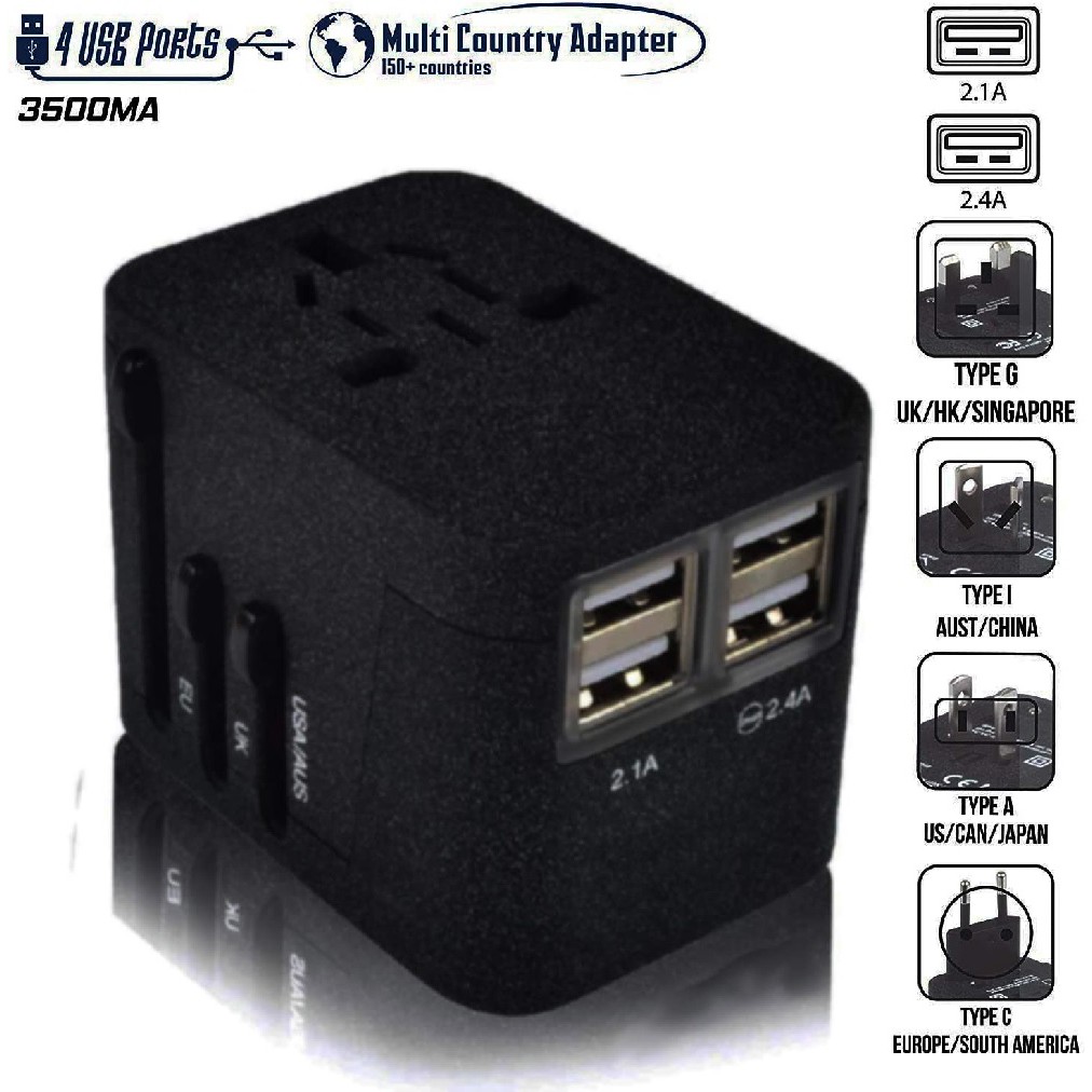 Universal Travel Adapter Plug - 4 USB Port 3.5A Max Total Output