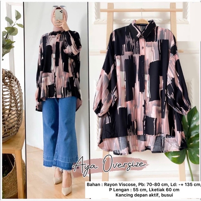 MONOCHROME OVERSIZE BLOUSE MOTIF - ATASAN RAYON FULL KANCING JUMBO / ATASAN RAYON KOMBINASI-AYA OVERSIZE