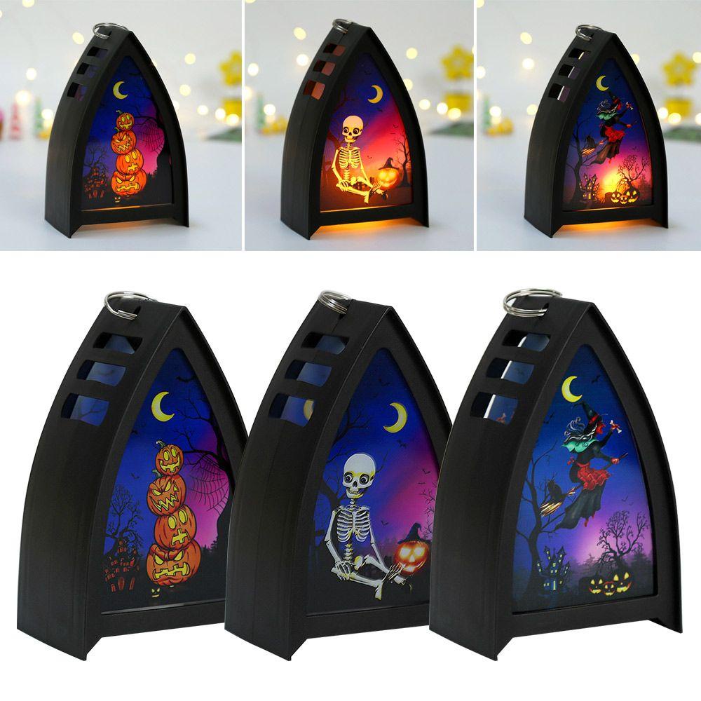 Solighter Halloween Lentera Angin Lilin Tongkat Penyihir Lampu Lilin LED Lentera Labu Festival Hantu