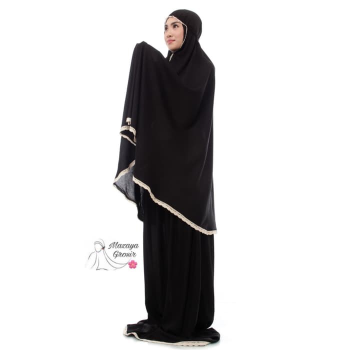 MUKENA RAYON BALI POLOS HITAM RENDA