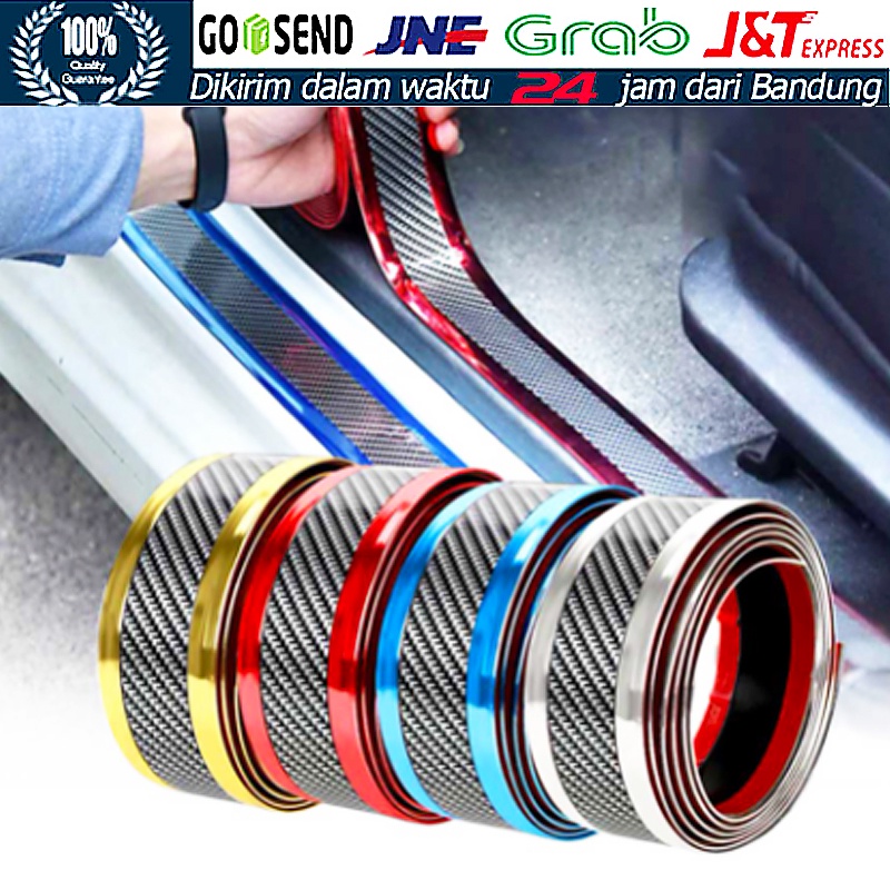 100*5cm Strip Sill Guard Karet Serat Karbon untuk Mobil Strip Karet Pelindung Pinggiran Pintu Stiker