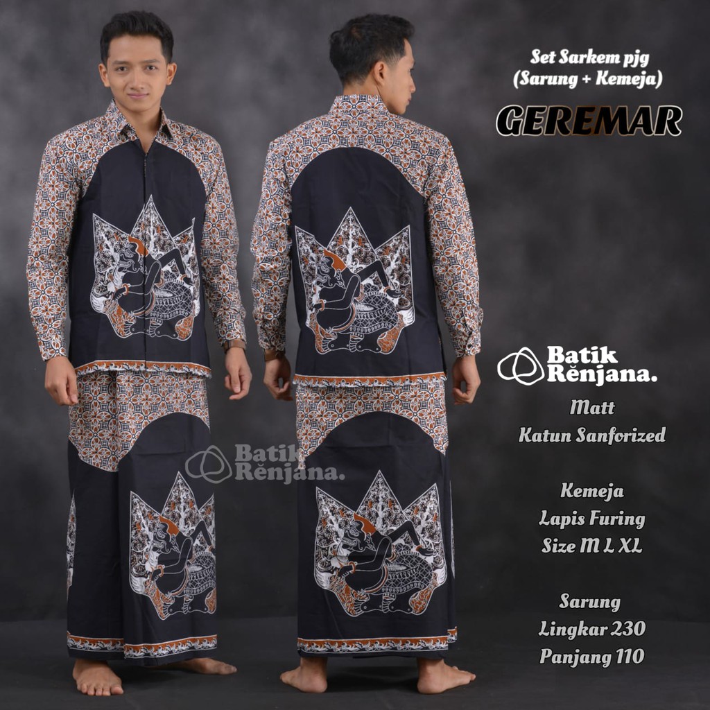 GEREMAR Kemeja dan Sarung Batik Pria Dewasa Premium Lebaran Asli Solo SARKEM RENJANA