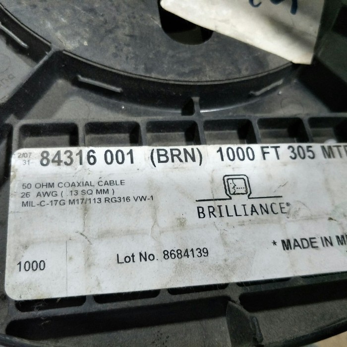 Kabel coaxial teflon RG-316, 50 Ohm Coax Full Tembaga Made in Mexico