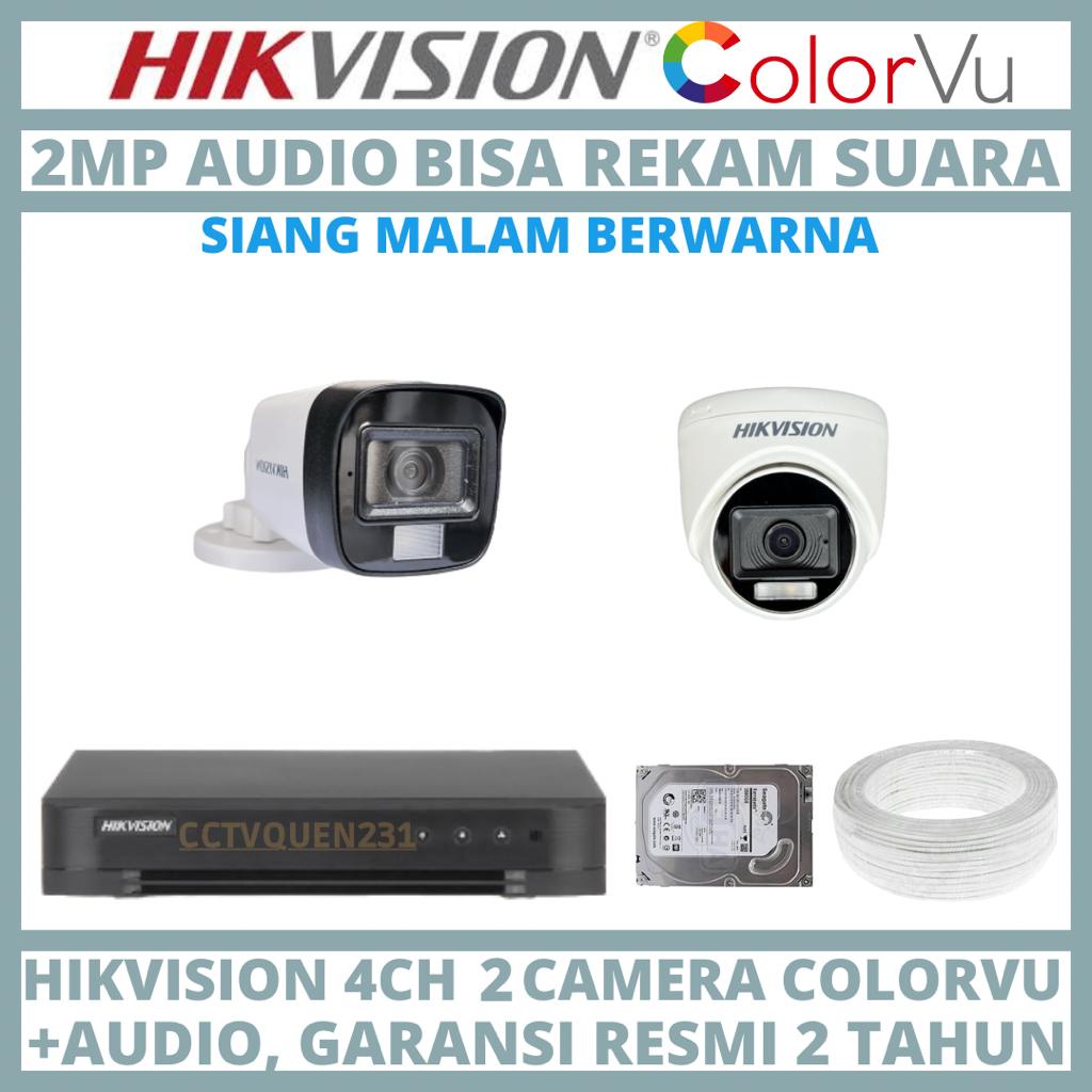 PAKET CCTV HIKVISION COLORVU 2MP 4 CHANNEL 2 CAMERA AUDIO TURBO HD KAMERA CCTV