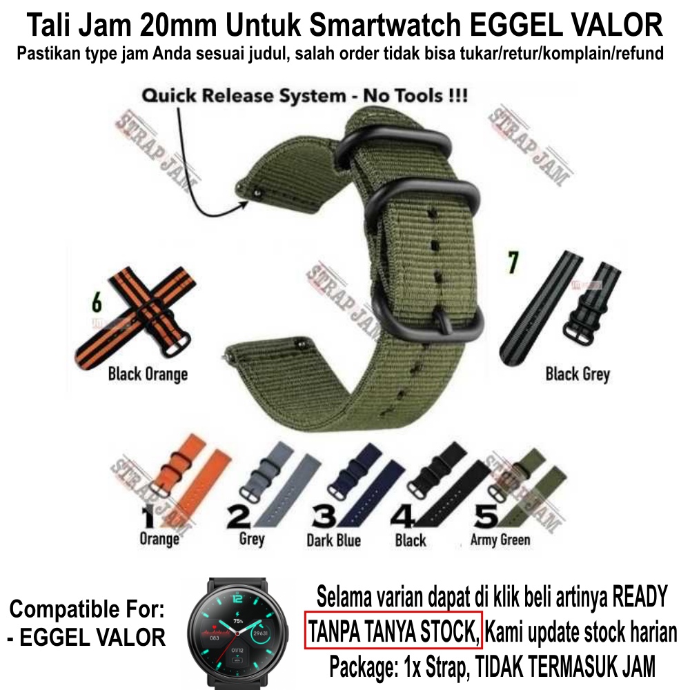 Tali Jam Eggel Valor - Strap 20mm Nylon Stitching Dengan 3 Buckle