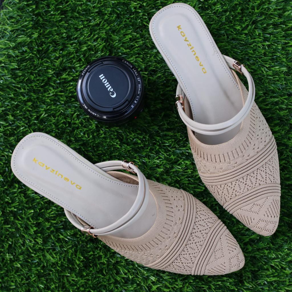 KAYZINEVA Sepatu Slip-On Mules &amp; Mary James Wanita Rajut Import Hak Tahu 3cm