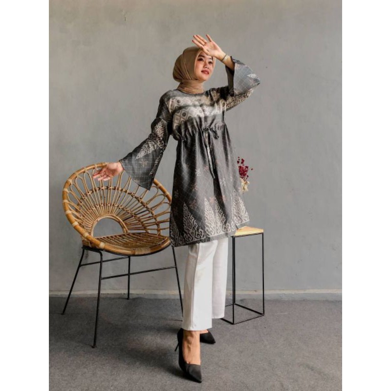 Tunik Premium Bahan Dior Silk Tunik Lengan Terompet Busui