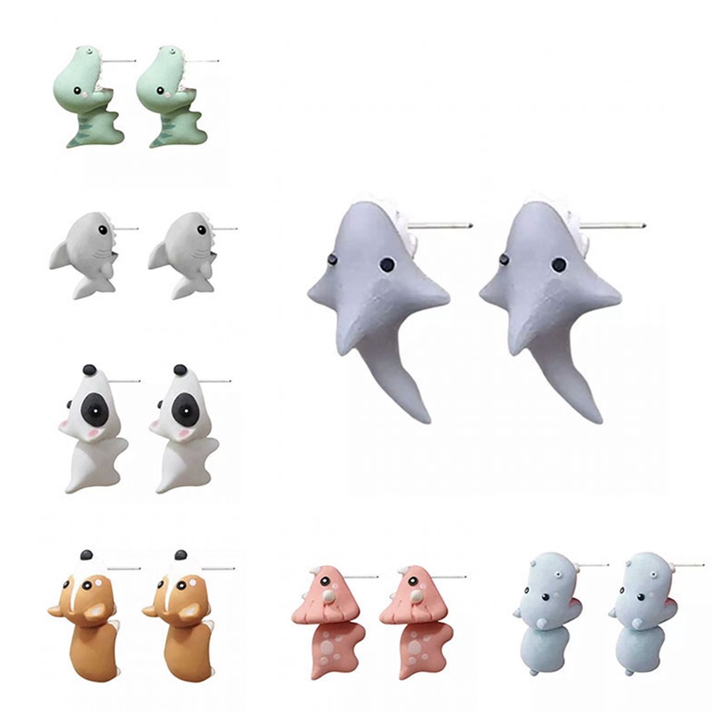 1 Pasang Anting Tusuk Handmade Desain Hewan Dinosaurus Lucu Bahan Polymer Clay Untuk Wanita