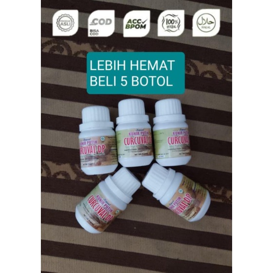 Paket 5 botol Kunir putih curcuval dp / kunir putih kapsul / kunyit putih kapsul Prof. Dr. Ir. Hj. D