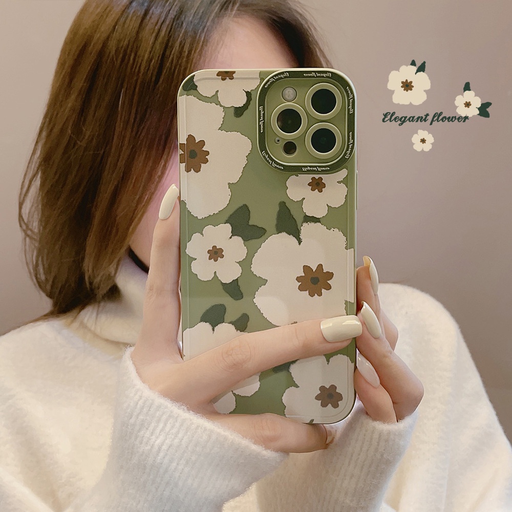 Soft Case Silikon Motif Bunga Mawar Putih Hijau Cover Iphone 11 8 7 Plus SE2 XS XR 13 Mini 12 PRO MAX