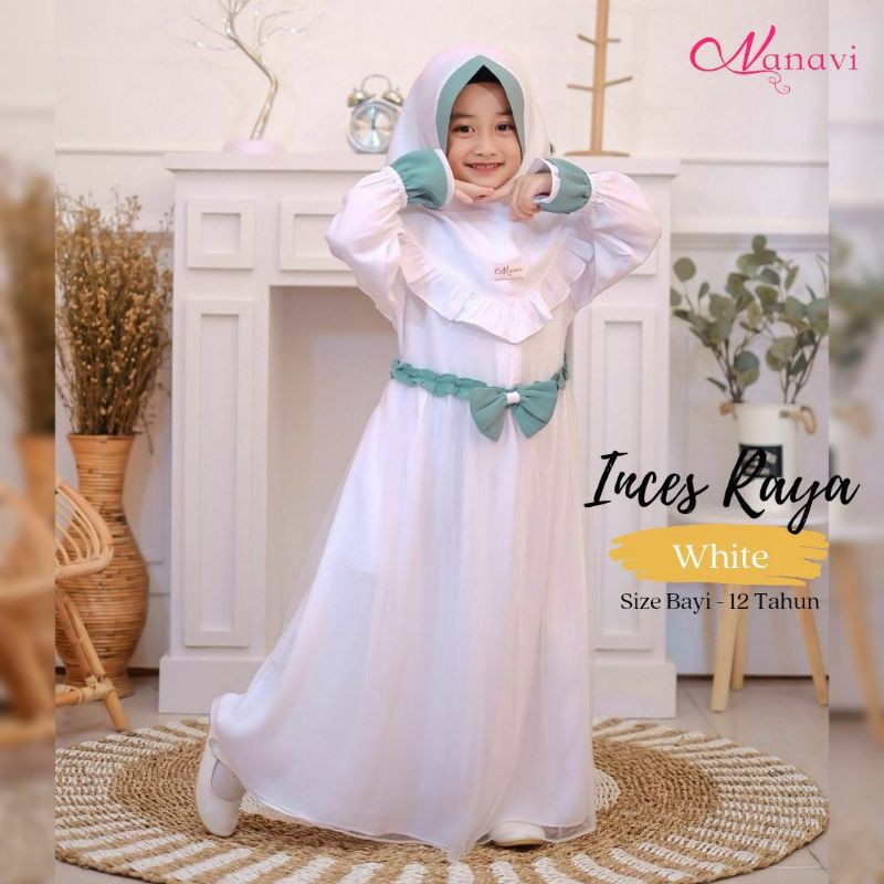 SETELAN BAJU GAMIS PUTIH ANAK MUSLIM PEREMPUAN NANAVI INCES RAYA