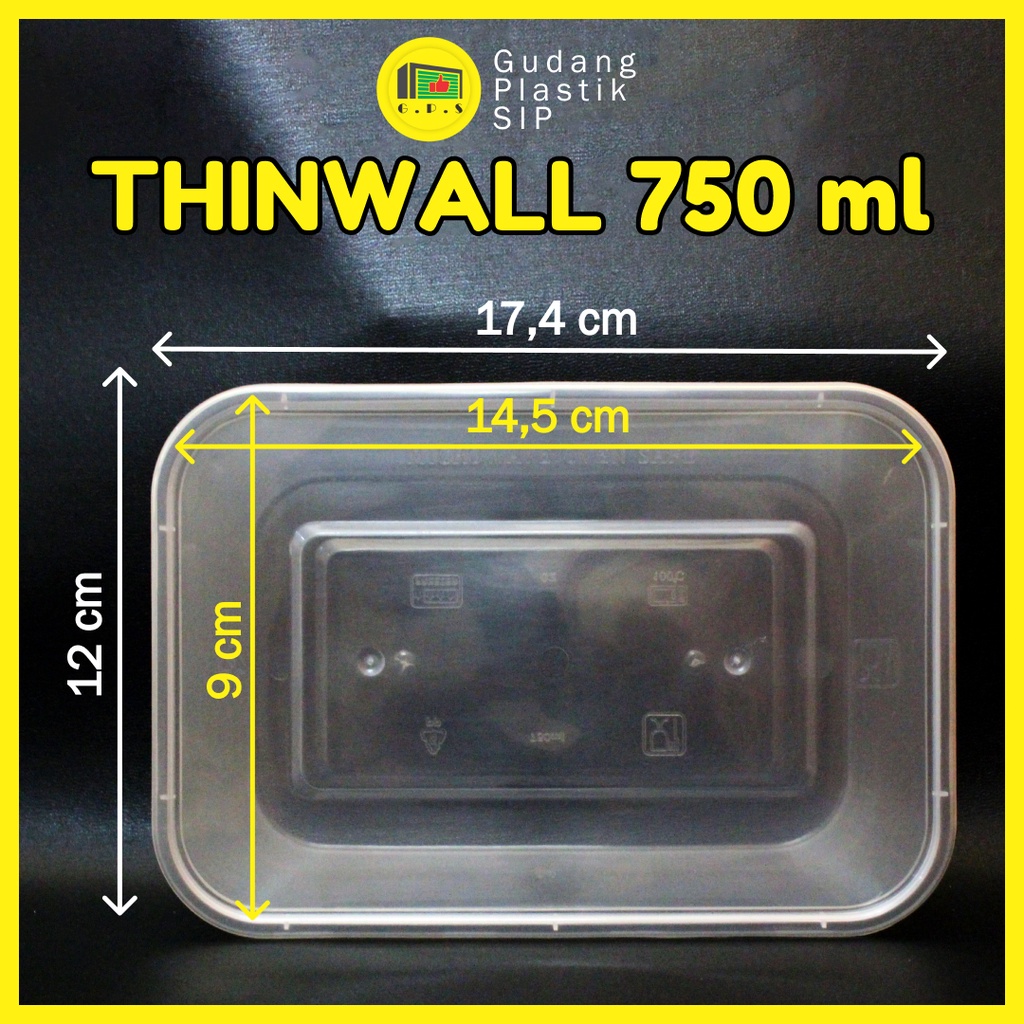 THINWALL RECTANGLE 750 ML + TUTUP / KOTAK MAKANAN PLASTIK ISI 25