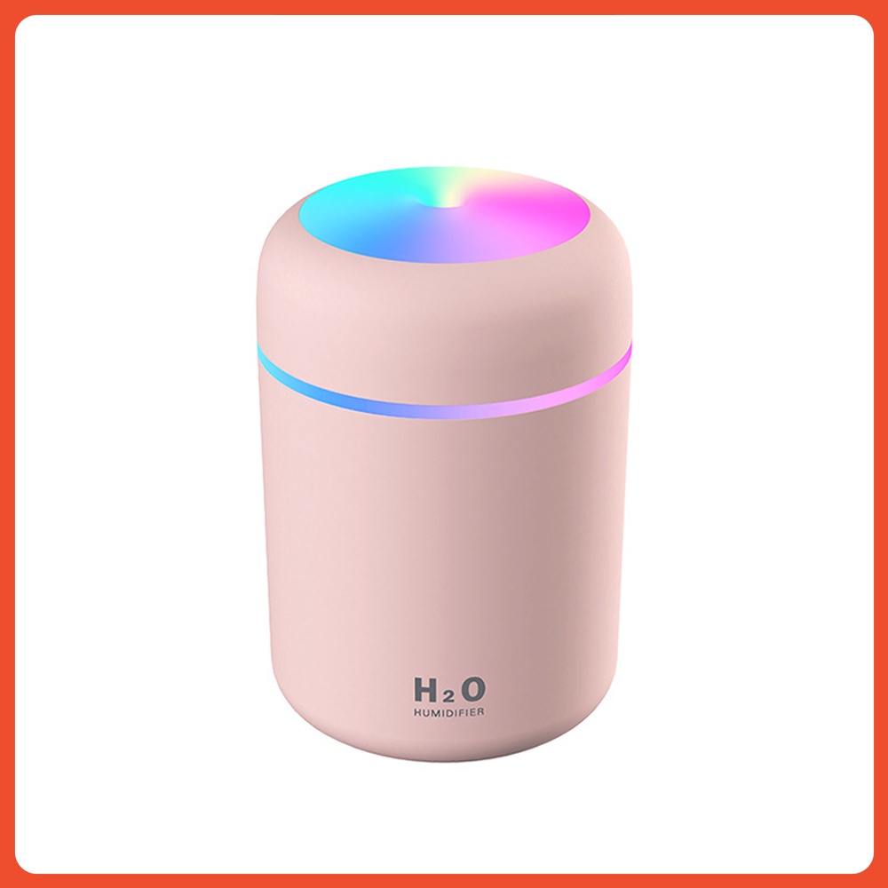 Humidifier Diffuser Berwarna-Warni LED Light Hening Purifier Pelembab Udara 300ML-Pink