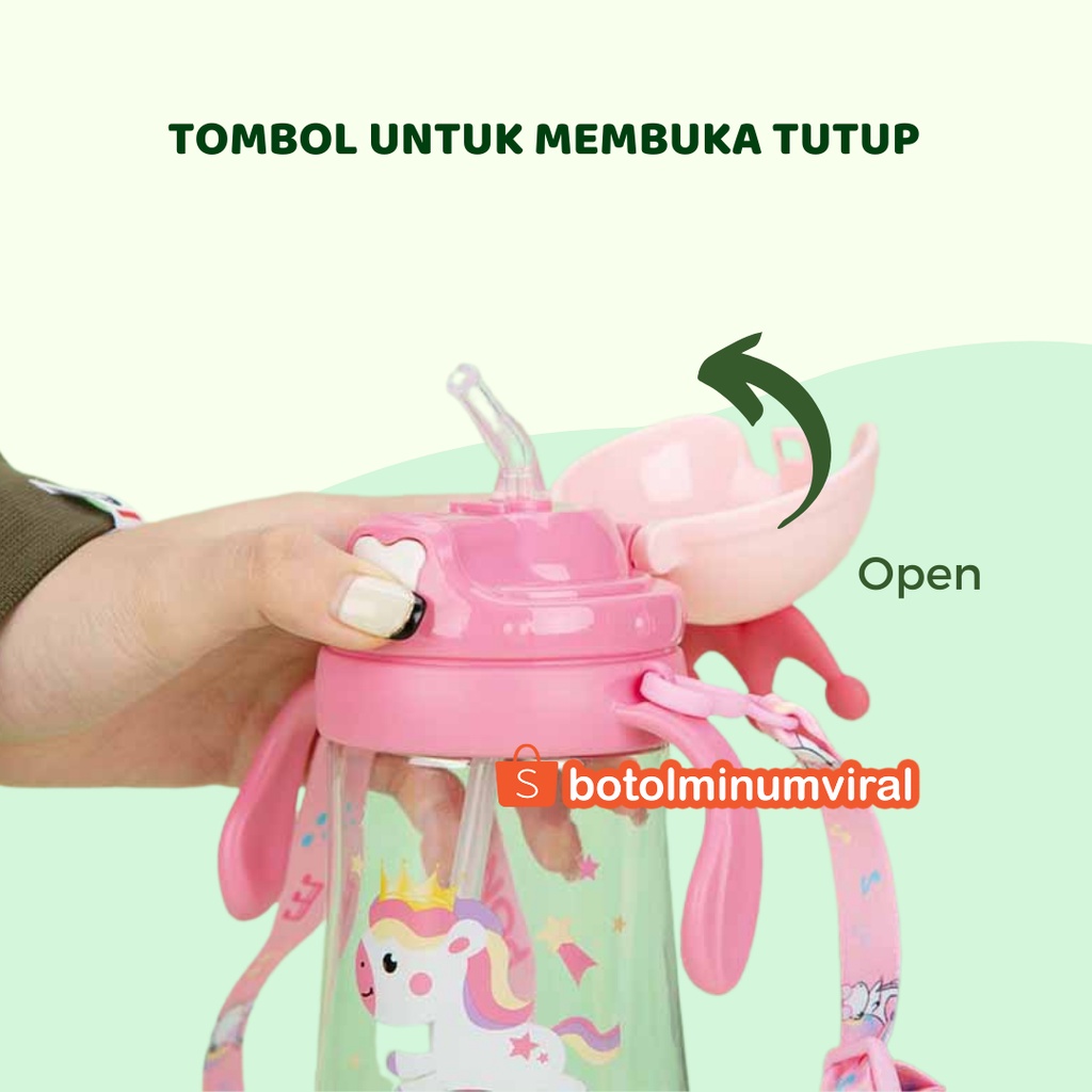 Botol Minum Anak Sekolah TK SD Ada Tali Sedotan BPA FREE Import 450ml Mahkota Premium