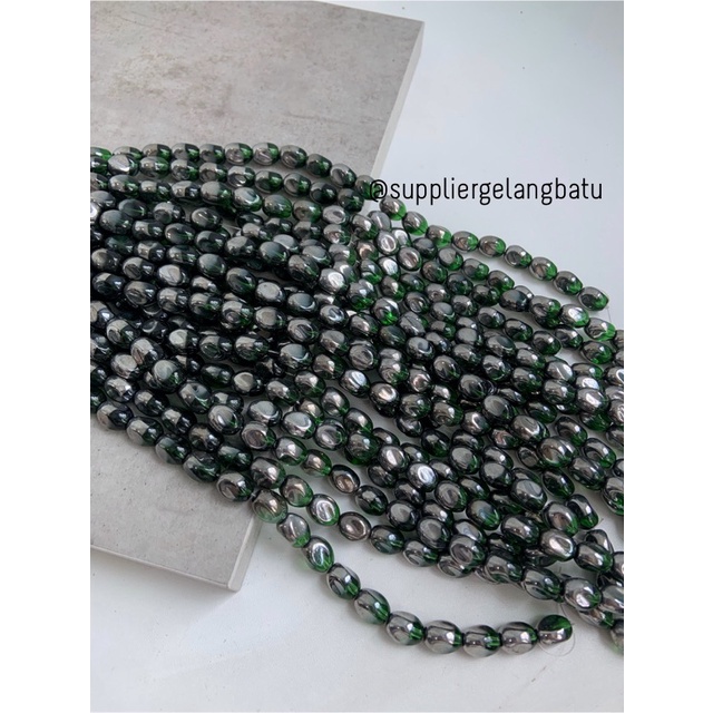 kristal CEKO KACANG SILVER GREEN QUARTZ 10mm HIJAU PERAK oval cutting