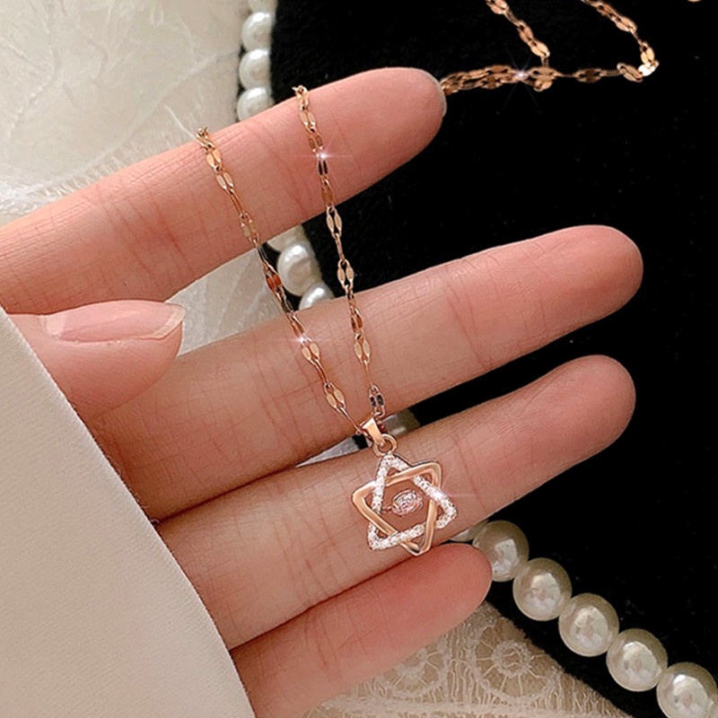 Kalung Titanium Wanita Bintang Beruntung Zircon Lapis Emas 18k Perhiasan