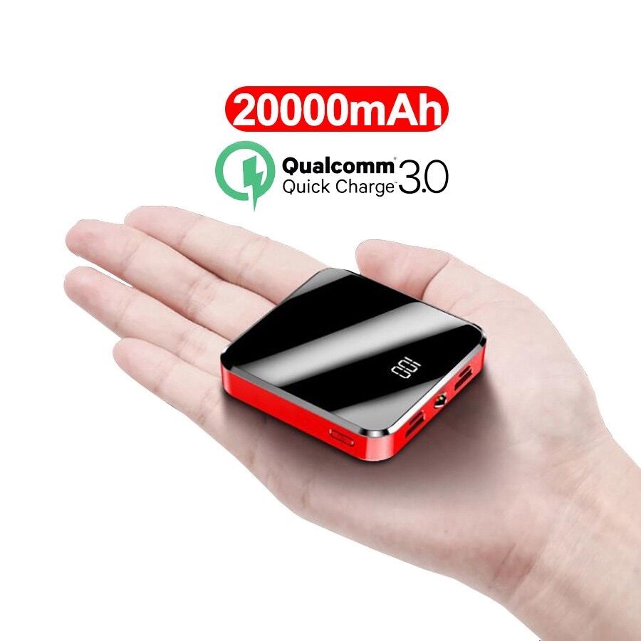 PowerBank 20000 mAh Mini Power Bank Mirror Screen Digital Display External Battery Quick Charger