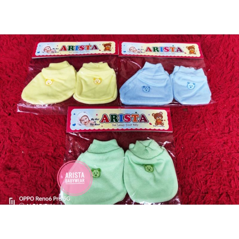 SET sarung tangan+kaki bayi fullwarna polos pergelangan RIB