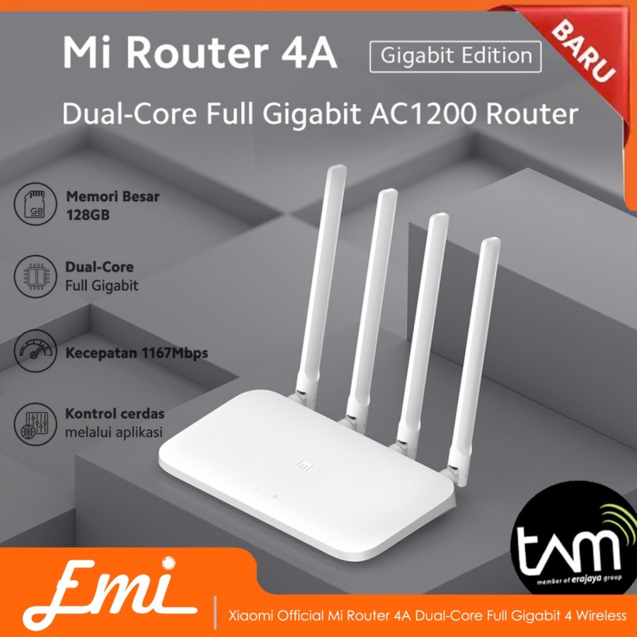 Mi Router 4A Dual-Core Full Gigabit 4 Wireless Wifi 2,4-GHz 5-GHz Garansi Resmi TAM