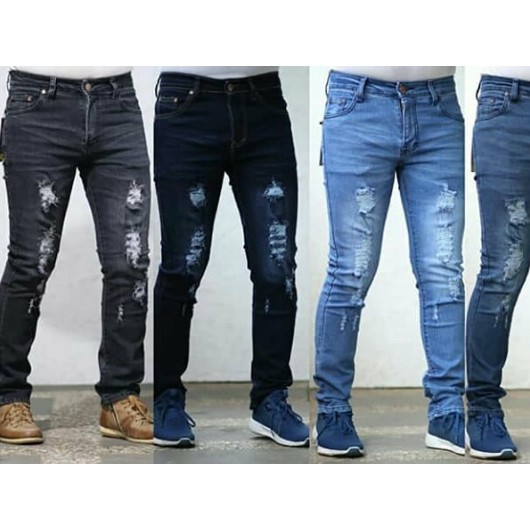 celana jeans denim panjang strecth sobek cakar kucing pria model terbaru bisa COD