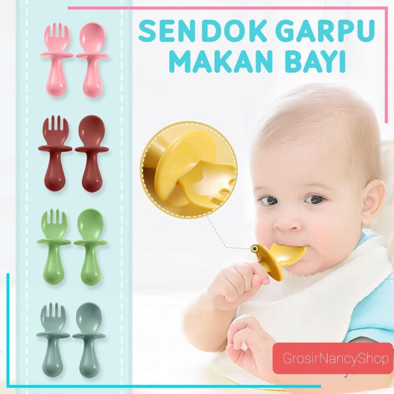 Set Sendok + Garpu Bayi Gagang Pendek Untuk Bayi