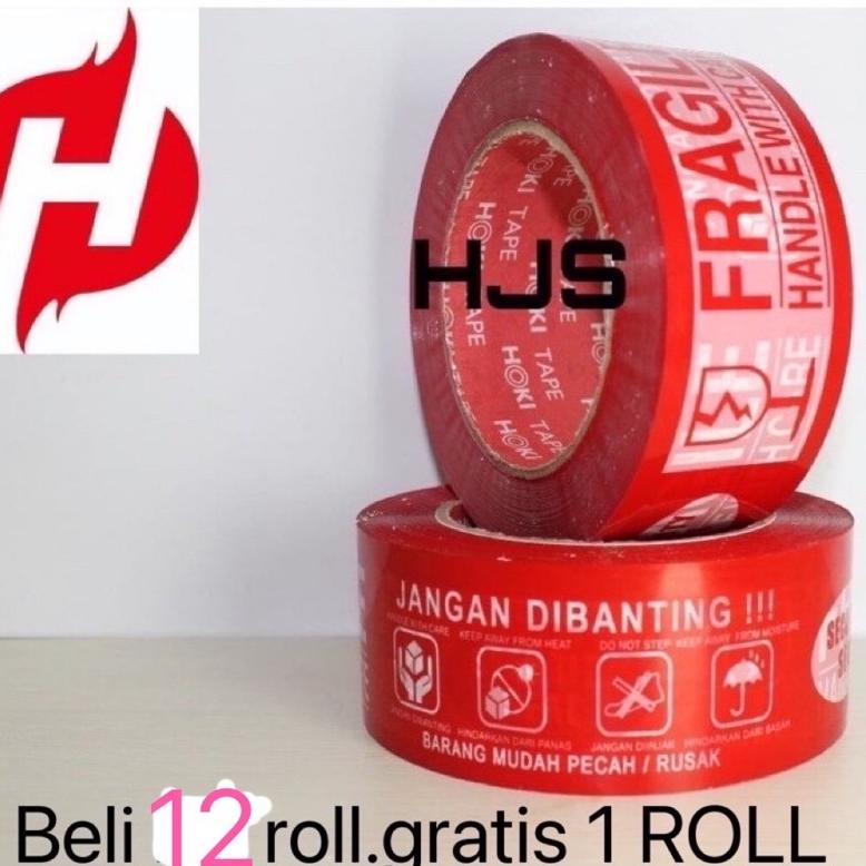 

((BISA COD)) lakban fragile 45mmx200yard printing HOKI Tape 4 in 1_____033----- 12 + 1 ROLL