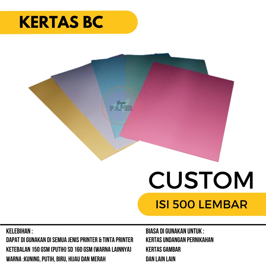 

Kertas BC Custom Potong isi 500 lembar / Kertas BC / Kertas Undangan / Kertas Undangan