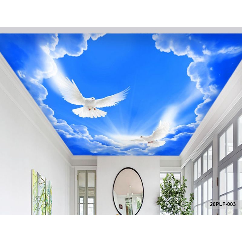 Wallpaper 3D Custom Plafon Langit Putih Awan Biru Merpati Putih (20PLF-003)