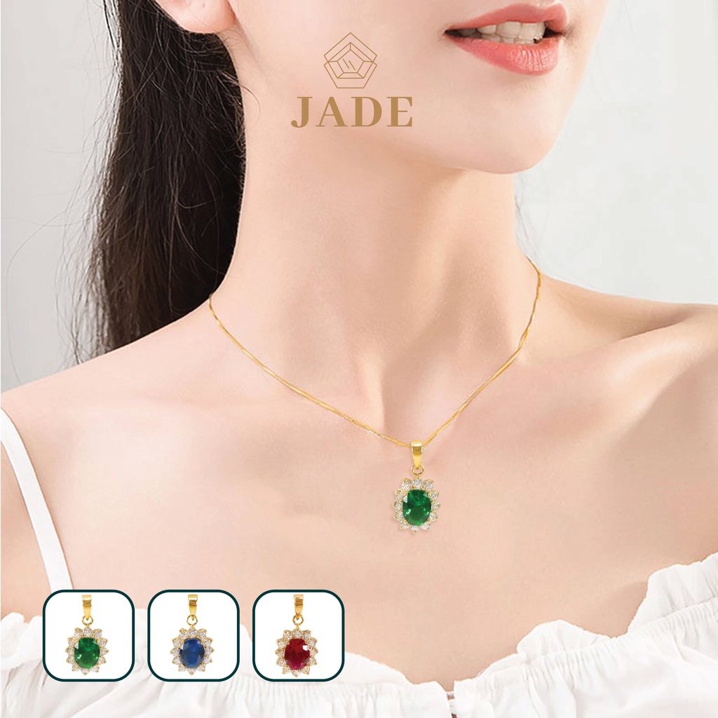 JADE - Liontin Emas Asli Model Lady Diana Dengan Batu Permata Oval Besar kadar 375 - Jewelry 23 - 8K