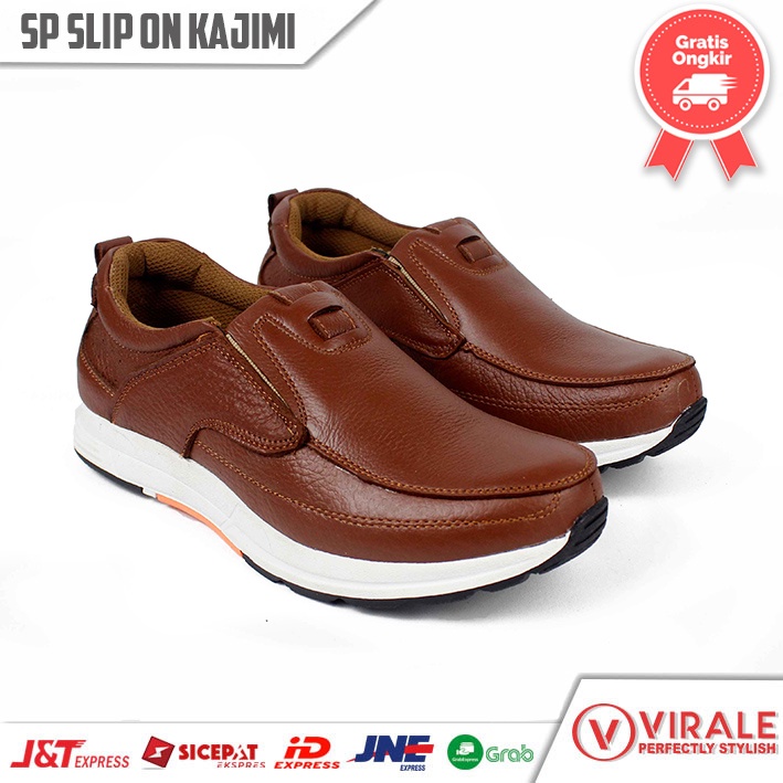 Sepatu Slip On Pria Dewasa Kulit Sapi Asli Model Casual Terbaru Kajimi