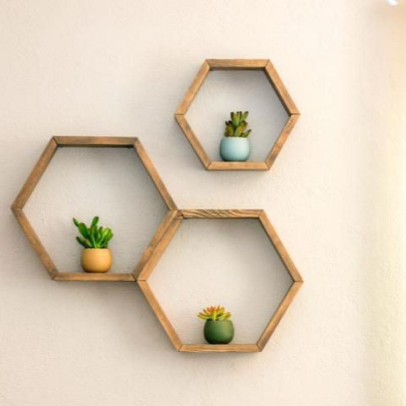 Rak kayu Hexagonal/Rak Dinding Heagonal rak minimalis/Rak kayu segi enam/hiasan dinding hexagonal