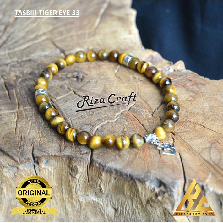 Rizacraft Tasbih Batu Akik Tiger Eye Yoga Cakra Asli 33 Butir Kualitas Terbaik