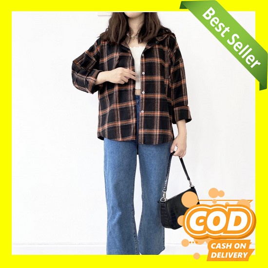 Kemeja Wanita Bigsize Jumbo Besar Oversize Korea Terbaru Cewek Hem Uni Afi - Ec - Kemeja Flanel Keme