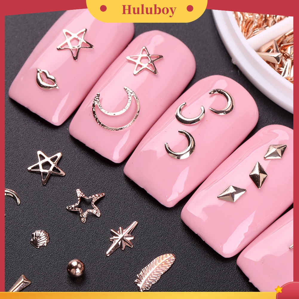 Huluboy Huluboy♡ 1 Kotak Rivet Metal Bentuk Daun / Bulan / Bintang Untuk Dekorasi Manicure