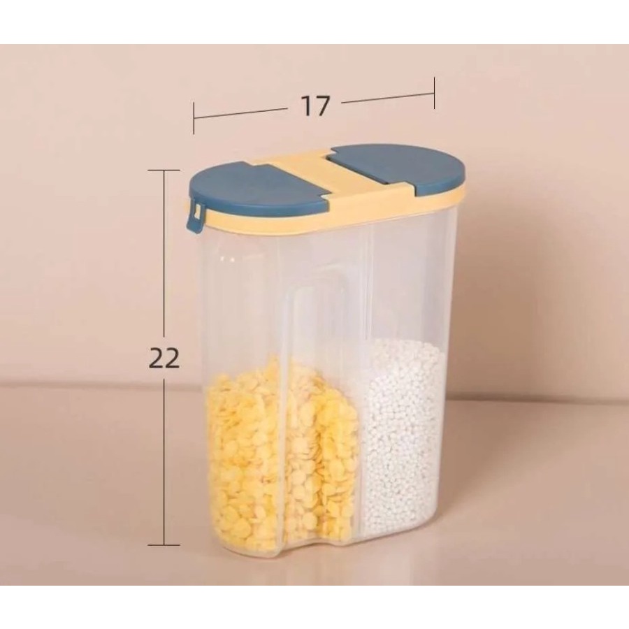 TERLARIS!!! Toples Kontainer Tempat Penyimpanan Makanan Storage Jar Cereal 2 In 1