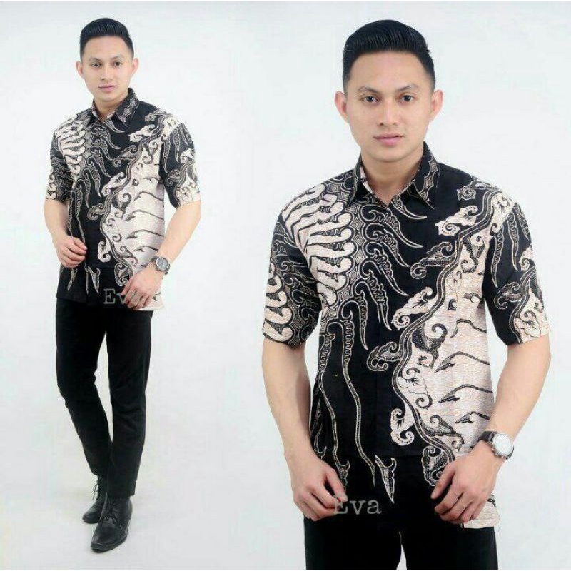 BSWART Batik HRB026 Kenongo Hem Pendek Padi Pekalongan M L XL Batik Pria MURAH Modern Grosir-Seno new.