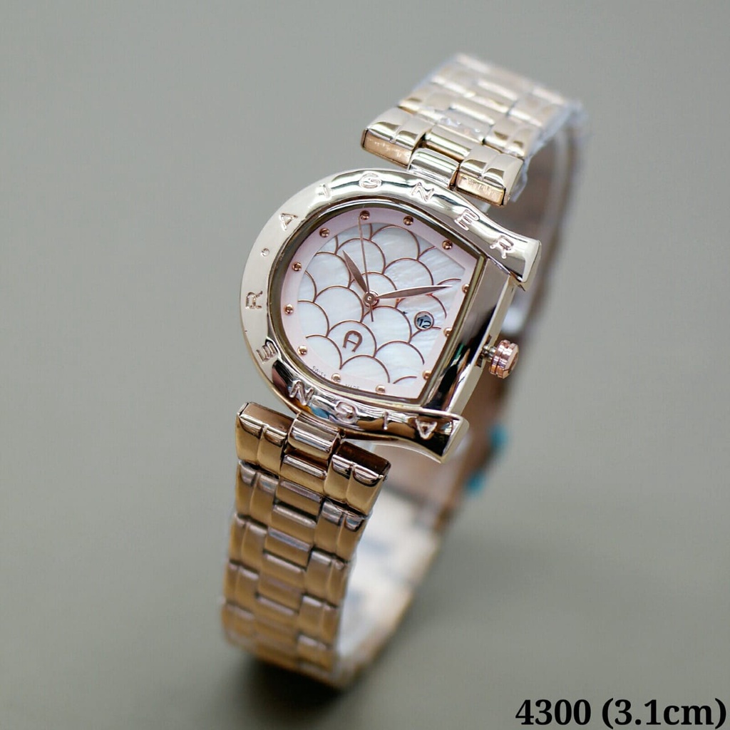 JAM TANGAN WANITA AIGNER RANTAI STAINLESS TANGGAL AKTIF FREE BOX &amp; BATERAI CADANGAN DIAMETER 3 CM || JAM TANGAN