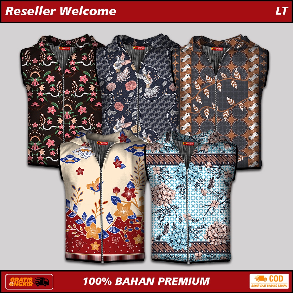 Bilqueen Rompi Printing Wanita Pria Vest Hoodie Olahraga Running Tema Batik Anti Kusut