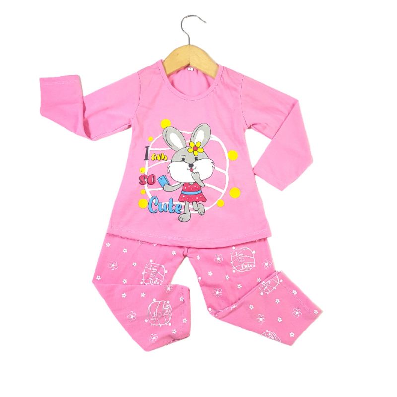 SETELAN SIKUNING PAKAIAN BAJU ANAK PEREMPUAN 2-7 TAHUN MOTIF RABBIT SO CUTE