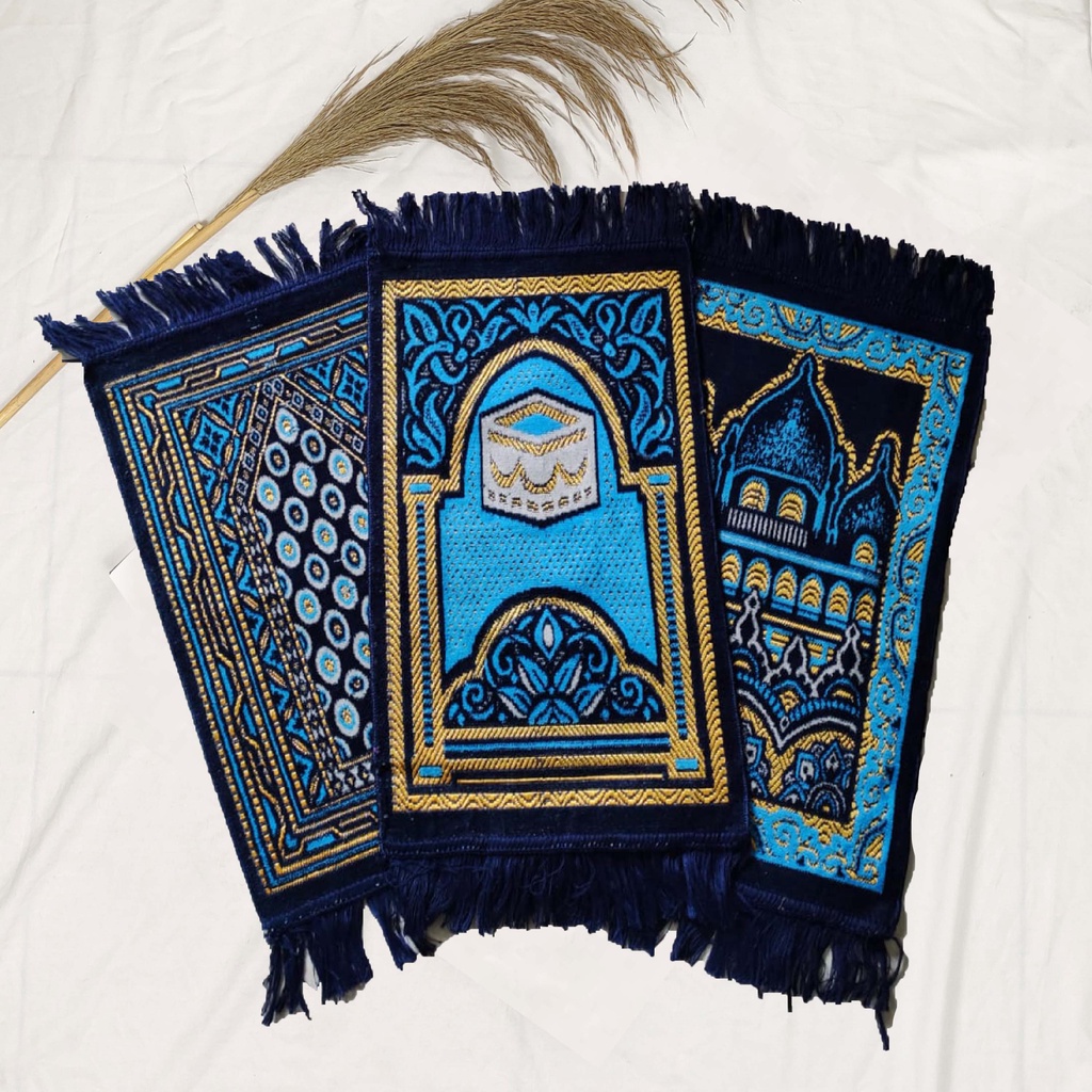 Sajadah Bludru Anak - Sajadah Muka Sajadah Souvenir 60x35cm (BISA COD)-Bludru Biru Dongker