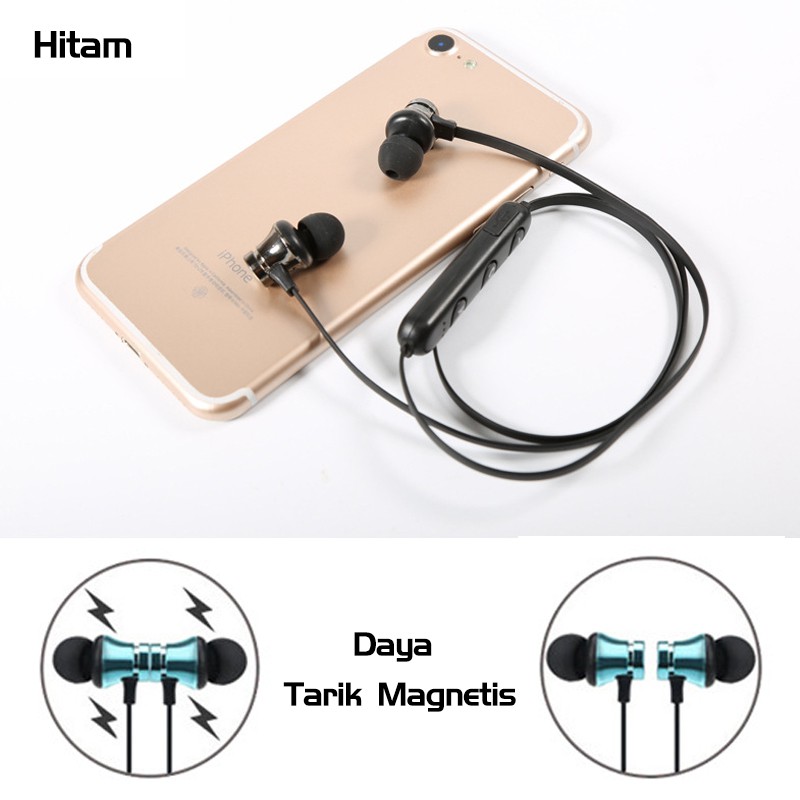 Earphone Wireless Bluetooth Magnetik In-Ear Stereo Sport 4.2 Magnetik